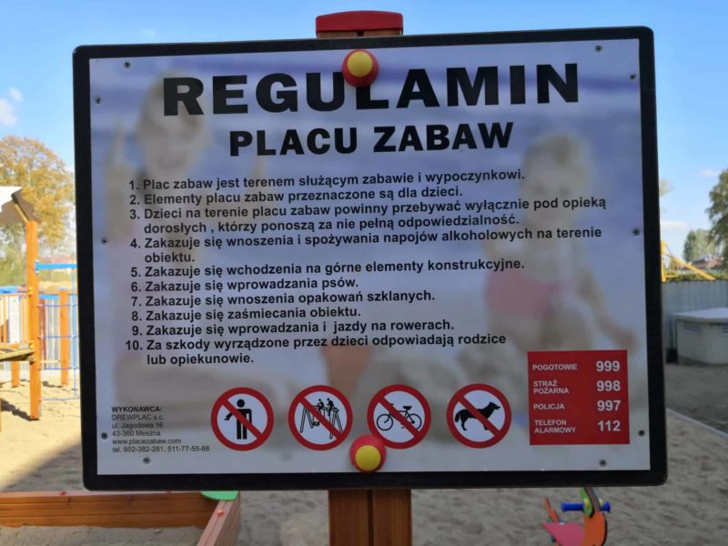 Regulamin placu zabaw dla dzieci